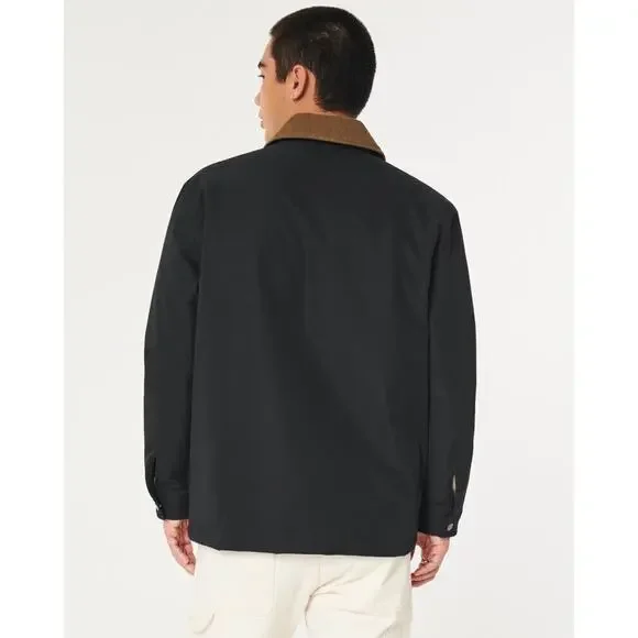HOLLISTER Mens Black Barn Gorpcore Corduroy Collar Chore Softshell Jacket XL